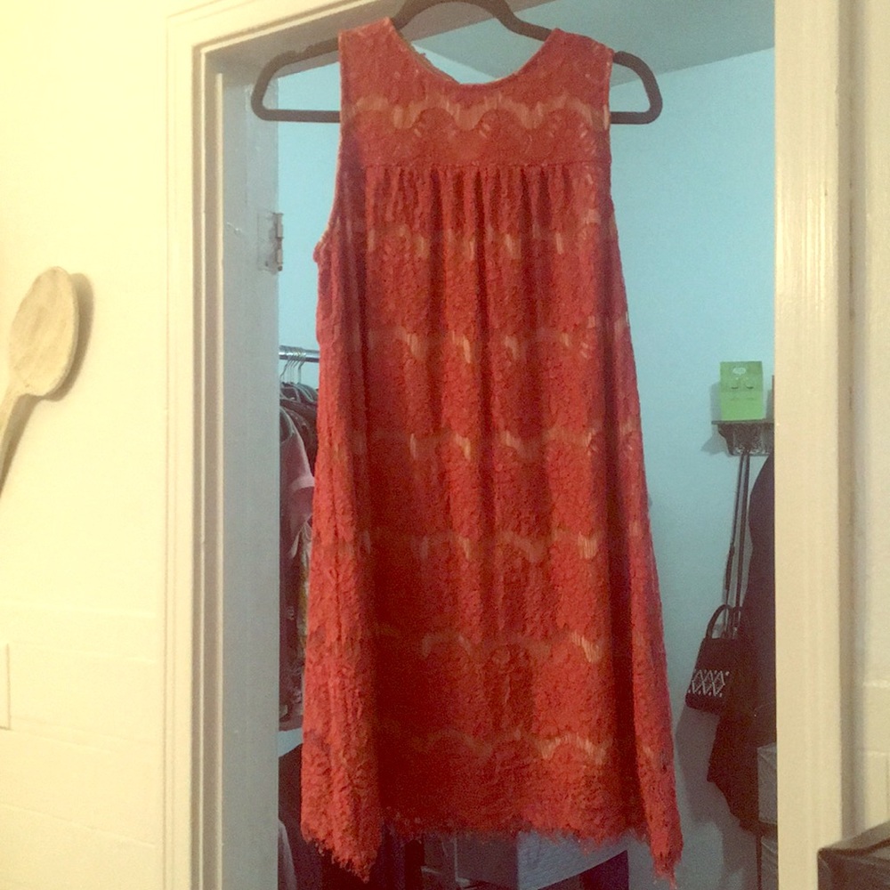 WORN ONCE pink lace cocktail dress with underlay